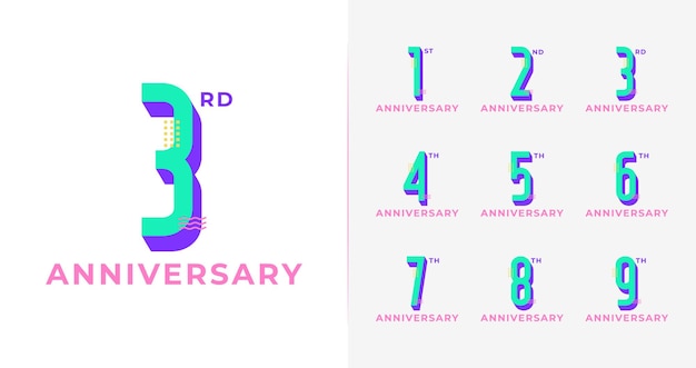 Fun anniversary logo collection with 3d and colorful concept for celebration event