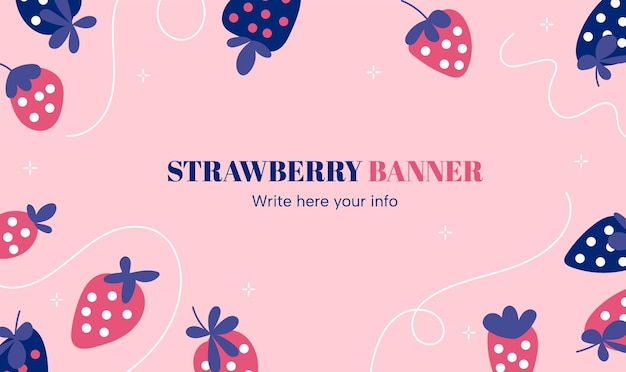 Banner divertente con disegno a fragola e linee curve con scarabocchi