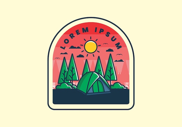 Fun camping with dome tent flat illustration