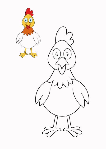 a fun chicken coloring page featuring a cheerful hen or rooster with simple outlines perfect