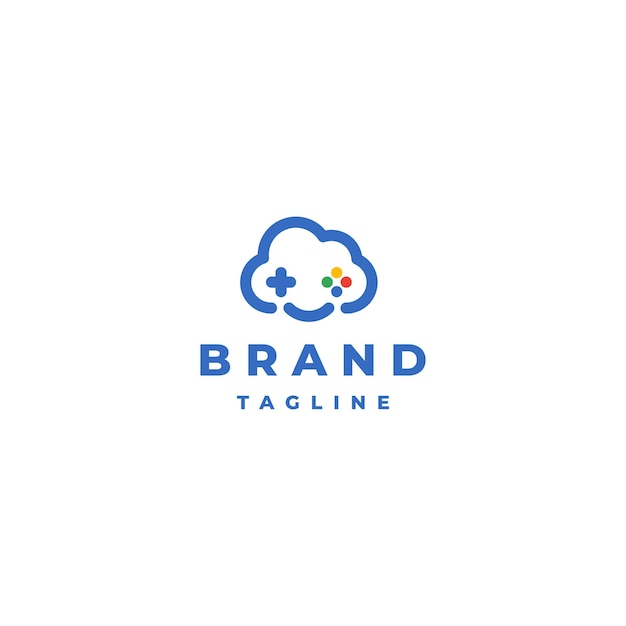 Fun Cloud Game Logo Design Cloud And Smile Symbol With Game Play Button Icon Inside