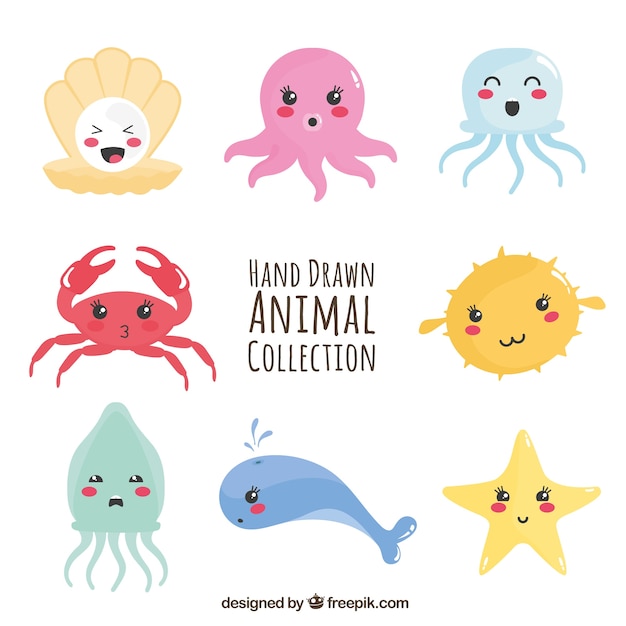 Vector fun collection of sea animals