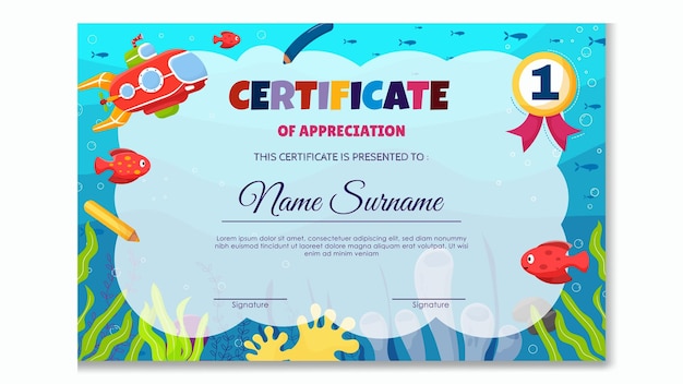 Fun Colorful Certificate Template for Kids Sea Theme