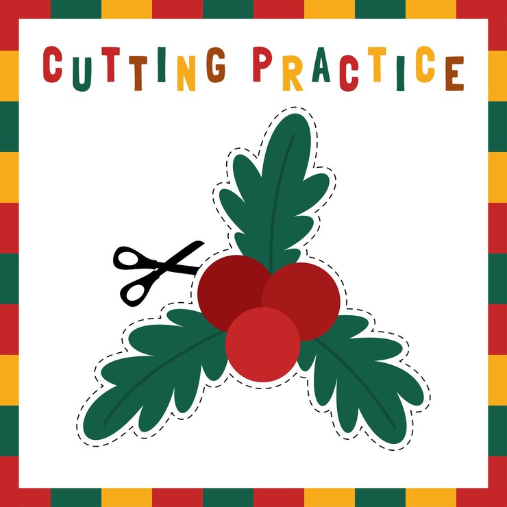 Vector fun cutting practice christmas craft for kids