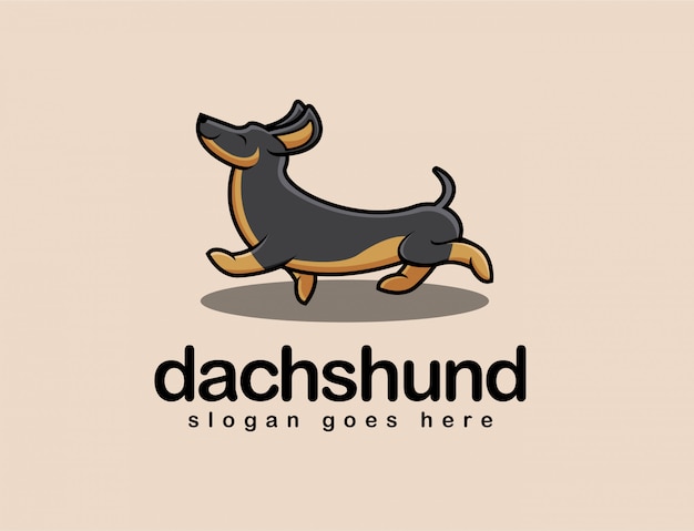 Fun dachshund dog cartoon mascot logo