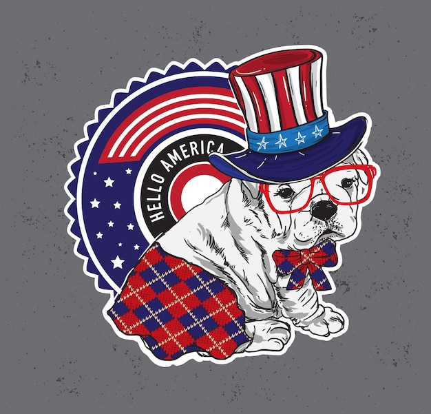 Fun Doggy Character met Uncle Sam's Hat zegt hallo Amerika