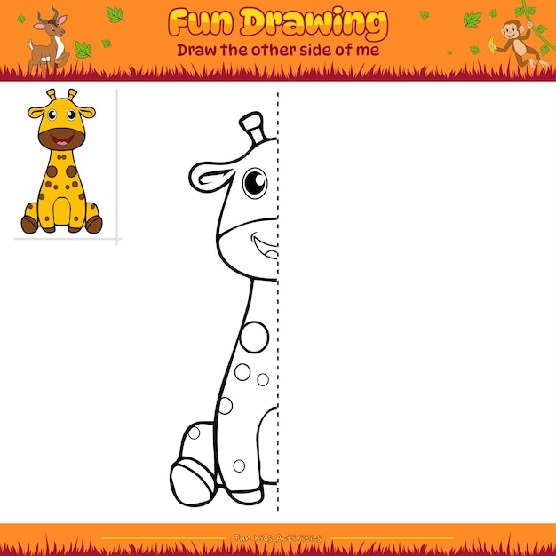 Fun drawing game mirror drawing cartoon giraffe fun activities for kids to play and learn