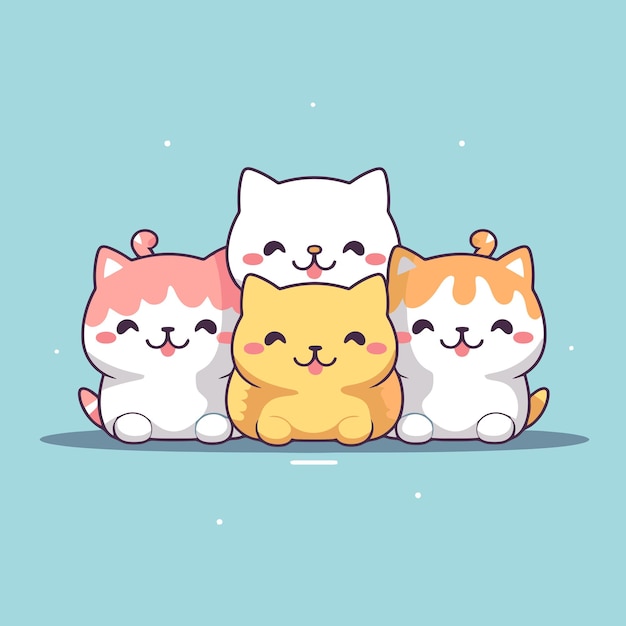 Premium Vector | Fun and easy with three cute kawaii cats