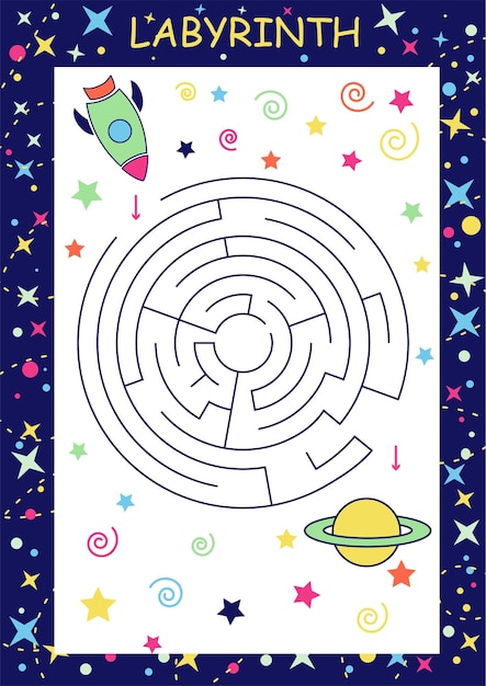 Fun Educational space theme maze puzzle game for children Illustration, suitable for games