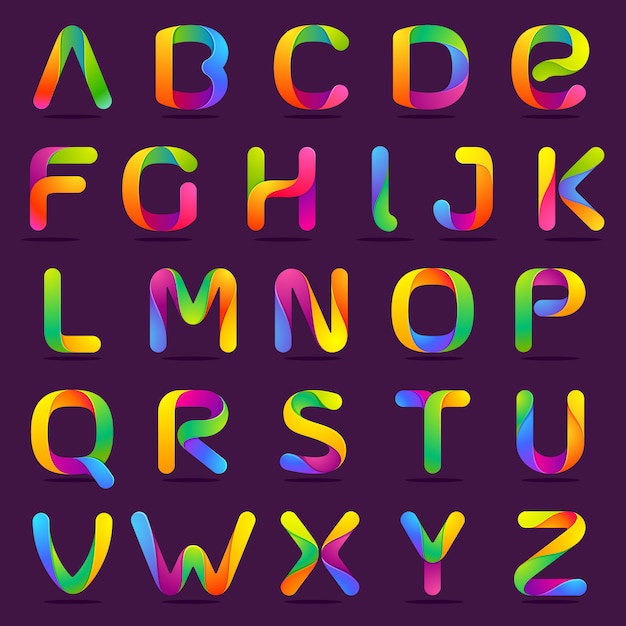 Vector fun english alphabet one line colorful letters set.