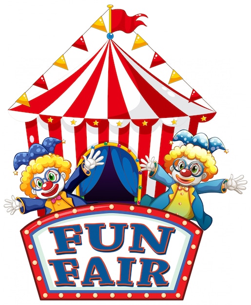 Fun Fair знак со счастливыми клоунами