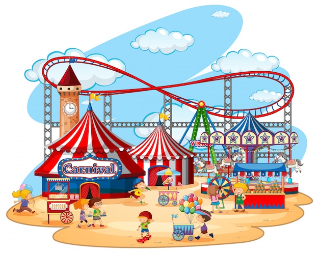 Fun fair theme park on white