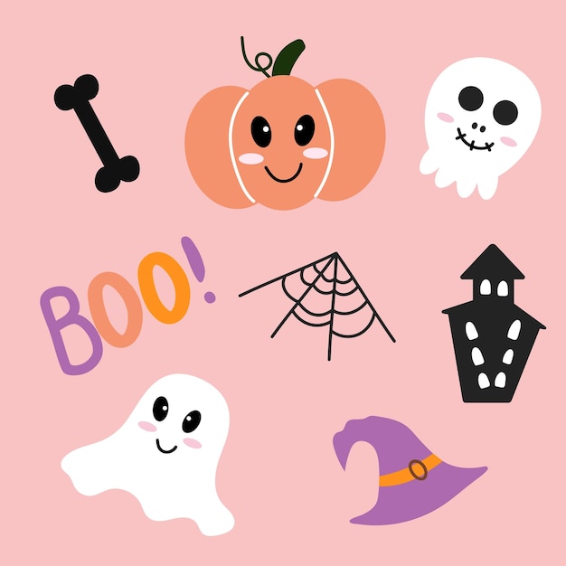 Vector fun halloween pattern with pumpkin castle hat skull cobweb and ghost