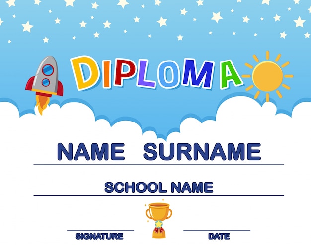 Fun kid's diploma with rocket