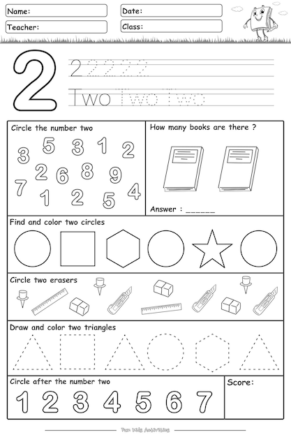 Apprendimento divertente numero 2 nero bianco