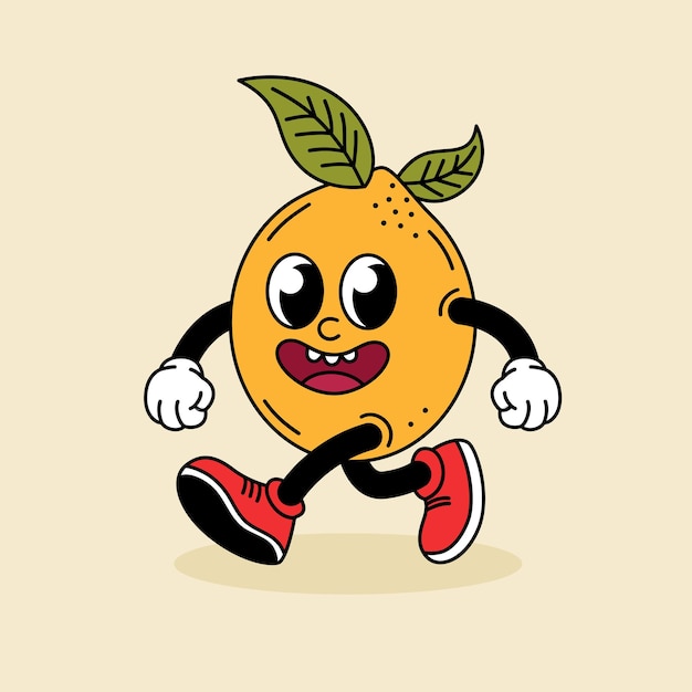 Fun lemon in groove styleRetro characterCartoon vector illustration print
