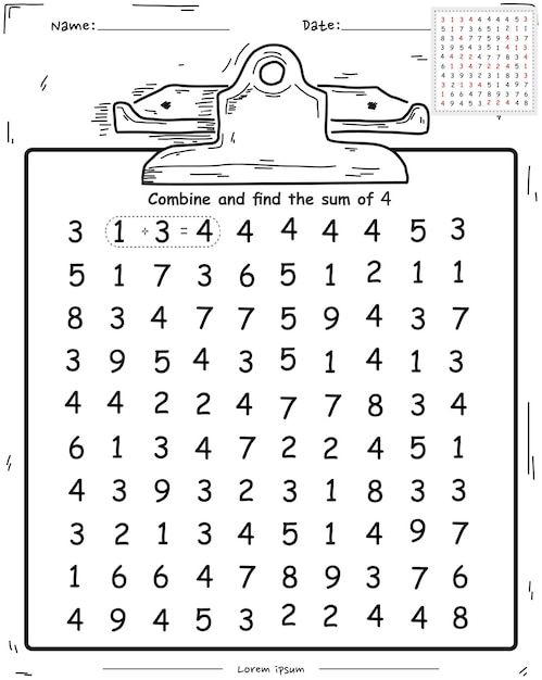 Divertente gioco di matematica si combina per ottenere il numero quattro