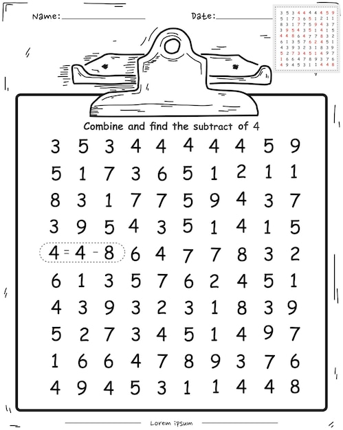 Vector fun math game combine to get number subtract four