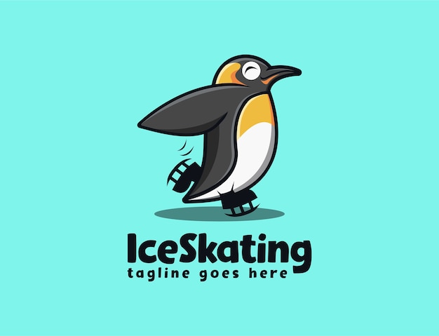 Fun penguin skating mascot cartoon logo template