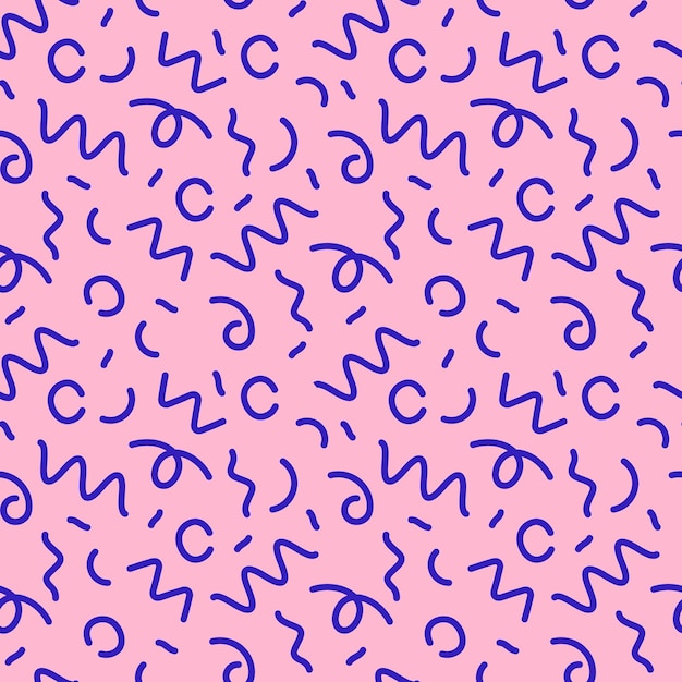 Vector fun pink line doodle seamless pattern