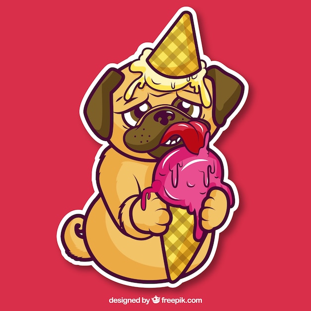 Vector fun pug with ice creams