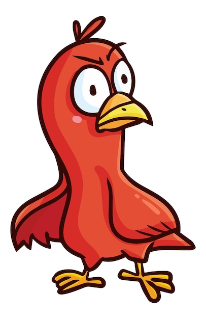 Fun red bird with angry face cartoon illustration