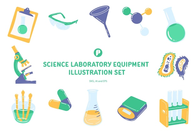 Fun science laboratory equipment illustration set