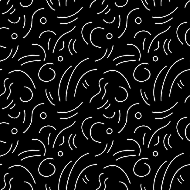 Fun seamless line doodle pattern. Hand drawn abstract squiggle style. Black and white background