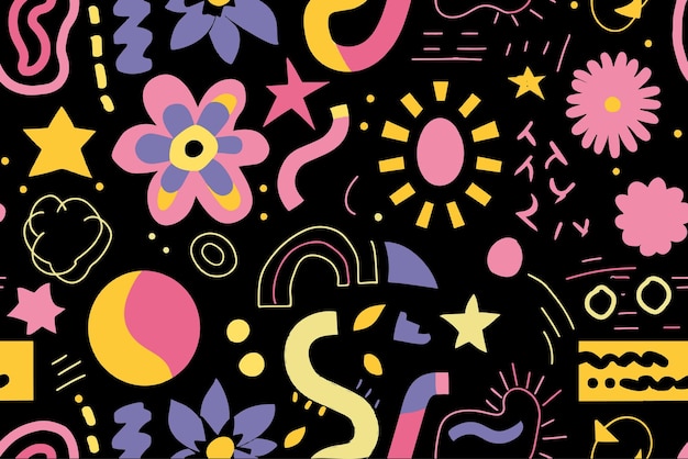 재미있는 모양 어린이 무 무 모양 꽃 기하학적 네온 밝은 색 funky groovy s 만화