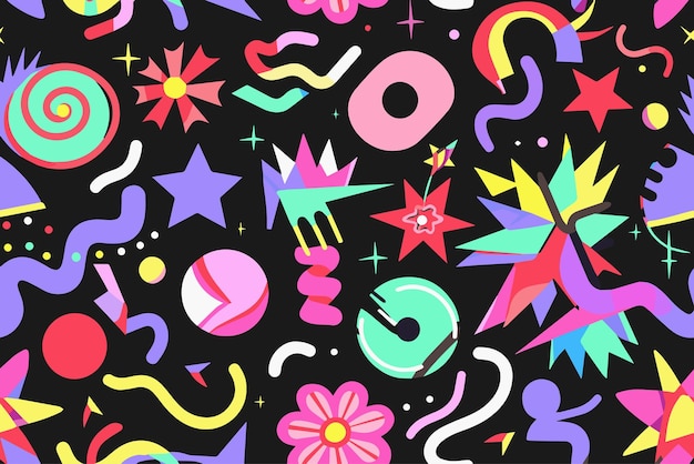 재미있는 모양 어린이 무 무 모양 꽃 기하학적 네온 밝은 색 funky groovy s 만화