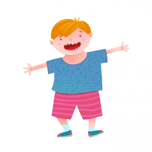 Vector fun smiling little boy red head kid