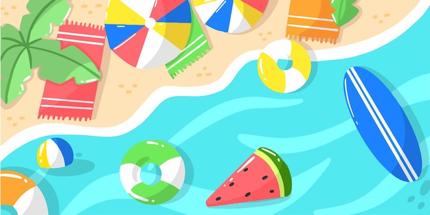 Divertente festa estiva a sandy beach doodle illustration