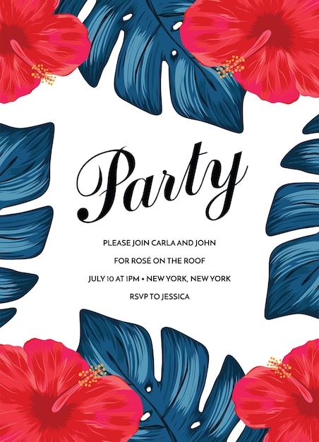 Вектор Шаблон приглашения на веселую тропическую вечеринку aloha party invitation