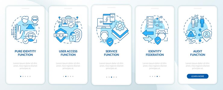 Vector functions blue onboarding mobile app screen