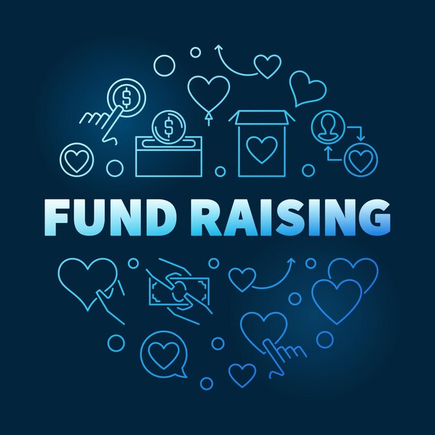 Fund Raising round vector blue outline illustration