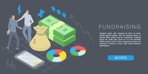 Fundraising concept banner, isometric style