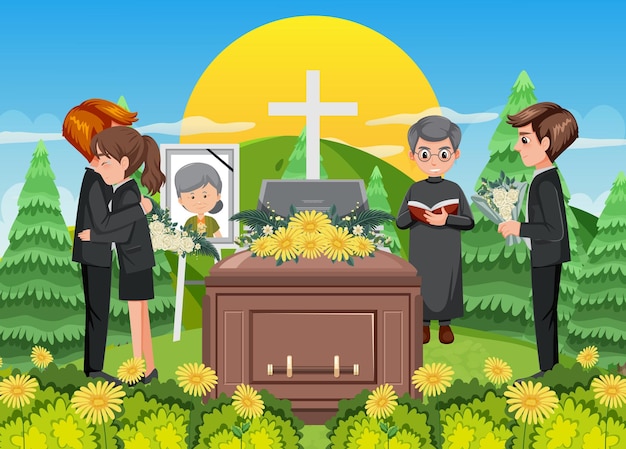 Vector funeral ceremony in christian religion