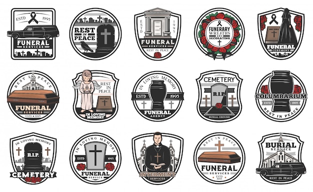 Funeral and funerary service  icons