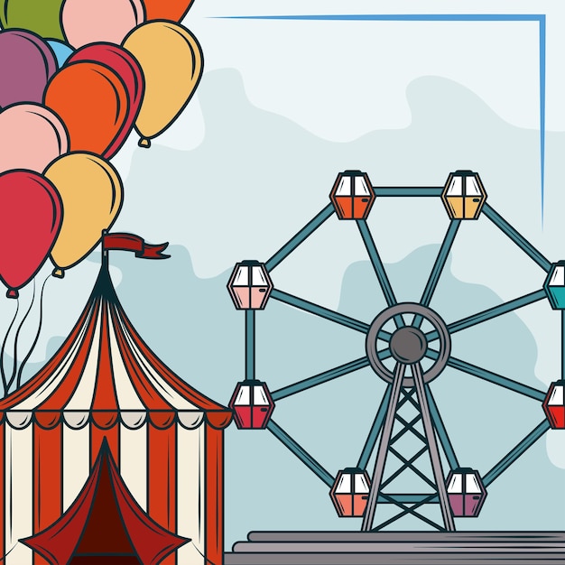 Vector funfair tent wheel ferris