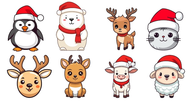 funfilled winter holidays with charming animal cartoon set