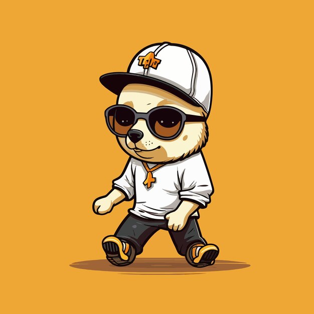 Funky dog cartoon with hat and glasses hip hop style