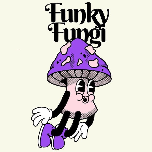 버섯 그루비 캐릭터 디자인이 있는 펑키 펑키
