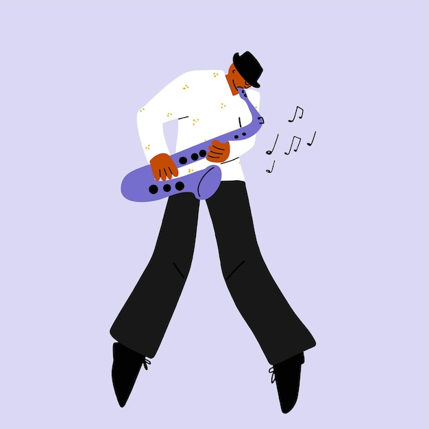 Funky  musician with saxophone modern flat colors vector illustration