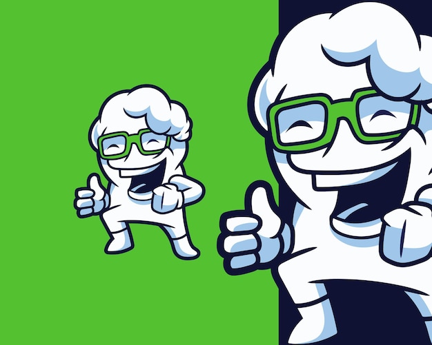 Vector funky nerd smiling cloud mascot character