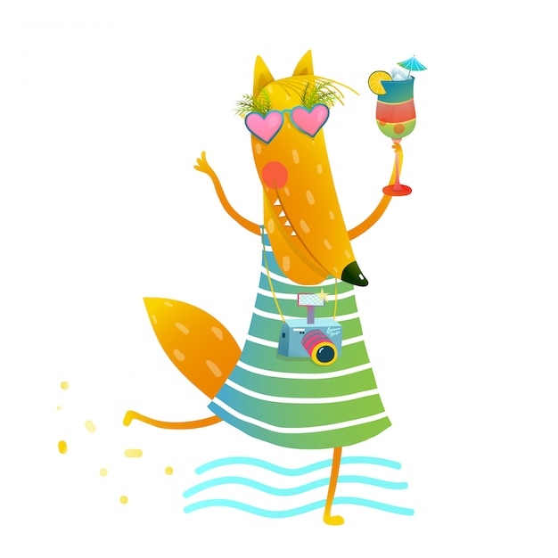 Funky Party Cocktail Fox Wearing Dress with Camera Character