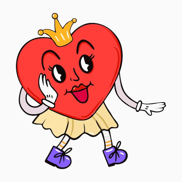Funky psychedelic cartoon character of heart Retro cartoon style character illustration