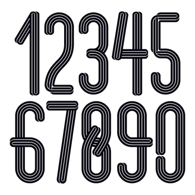 Vector funky tall condensed numbers collection, vector numeration made with parallel lines. for use as retro poster design elements for fun club or concert advertising.