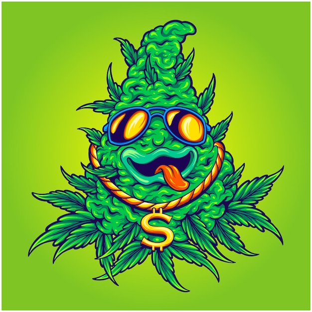 Vector funky weed leaf with sunglasses
