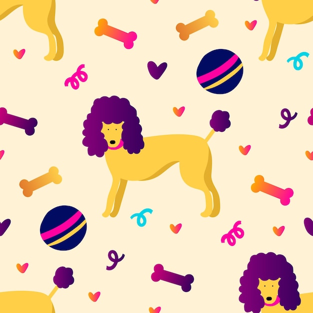 Vector funky yellow poodle dog seamless vector kids pattern