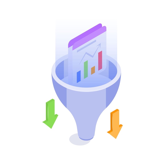 A funnel filtering data with arrows symbolizing input and output